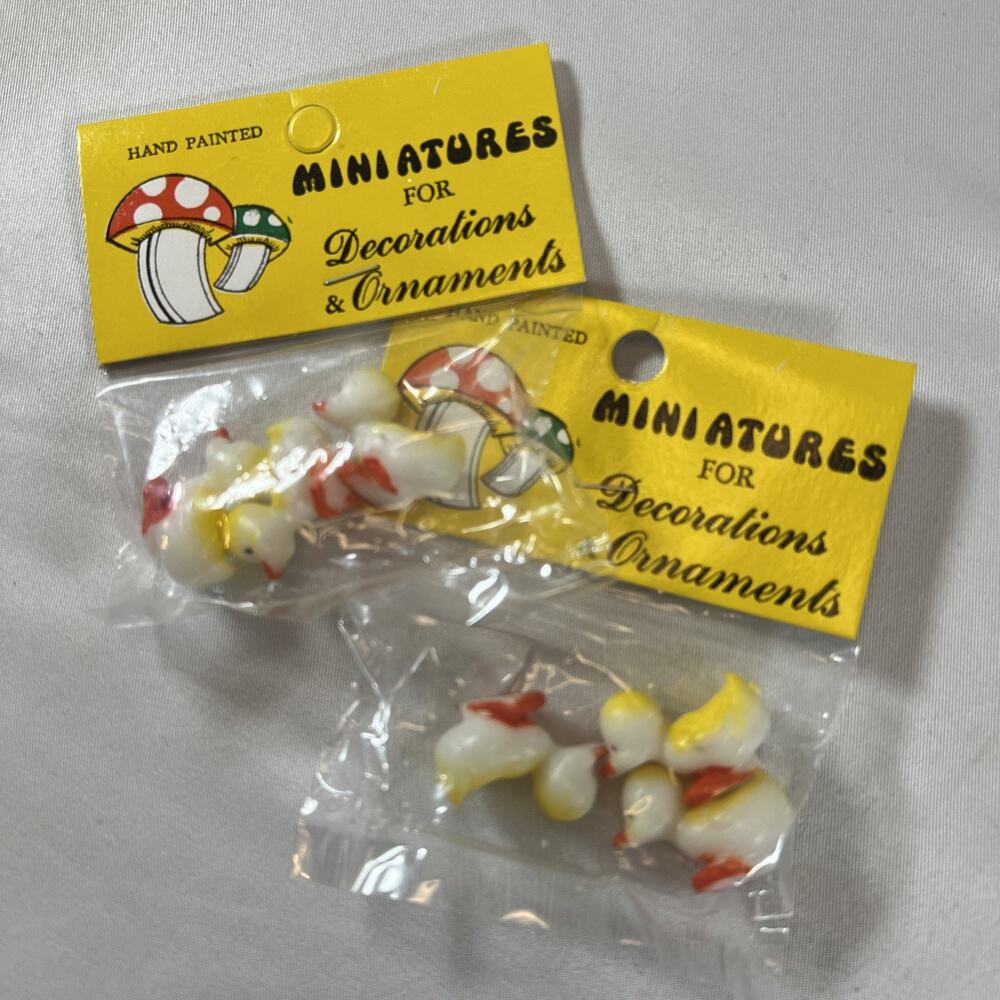 Vintage Hand Painted Duck Miniatures Set of 6 Plastic Yellow Ducklings Mini Tiny
